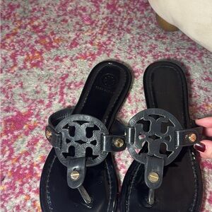 Tory Burch Black Leather Thong Sandals